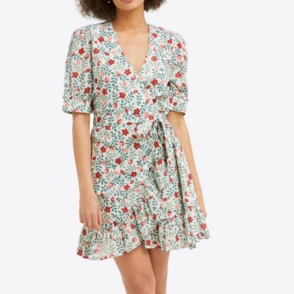 DRAPER JAMES‎ Reba Wrap Dress Mini Strawberry Field Floral Ruffle Coquette 14